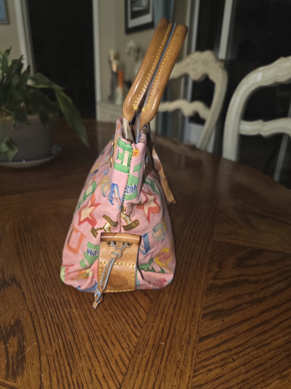 Dooney & Bourke Pink Multicolor Doodle Tote with Leather Trim - Picture 4 of 5
